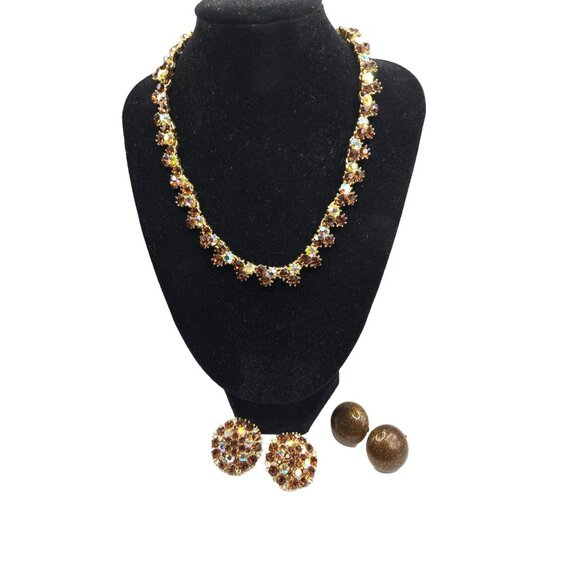 All Signed Trifari Topaz AB Necklace Demi Parure + Bonus Earrings Set - Picture 7 of 9